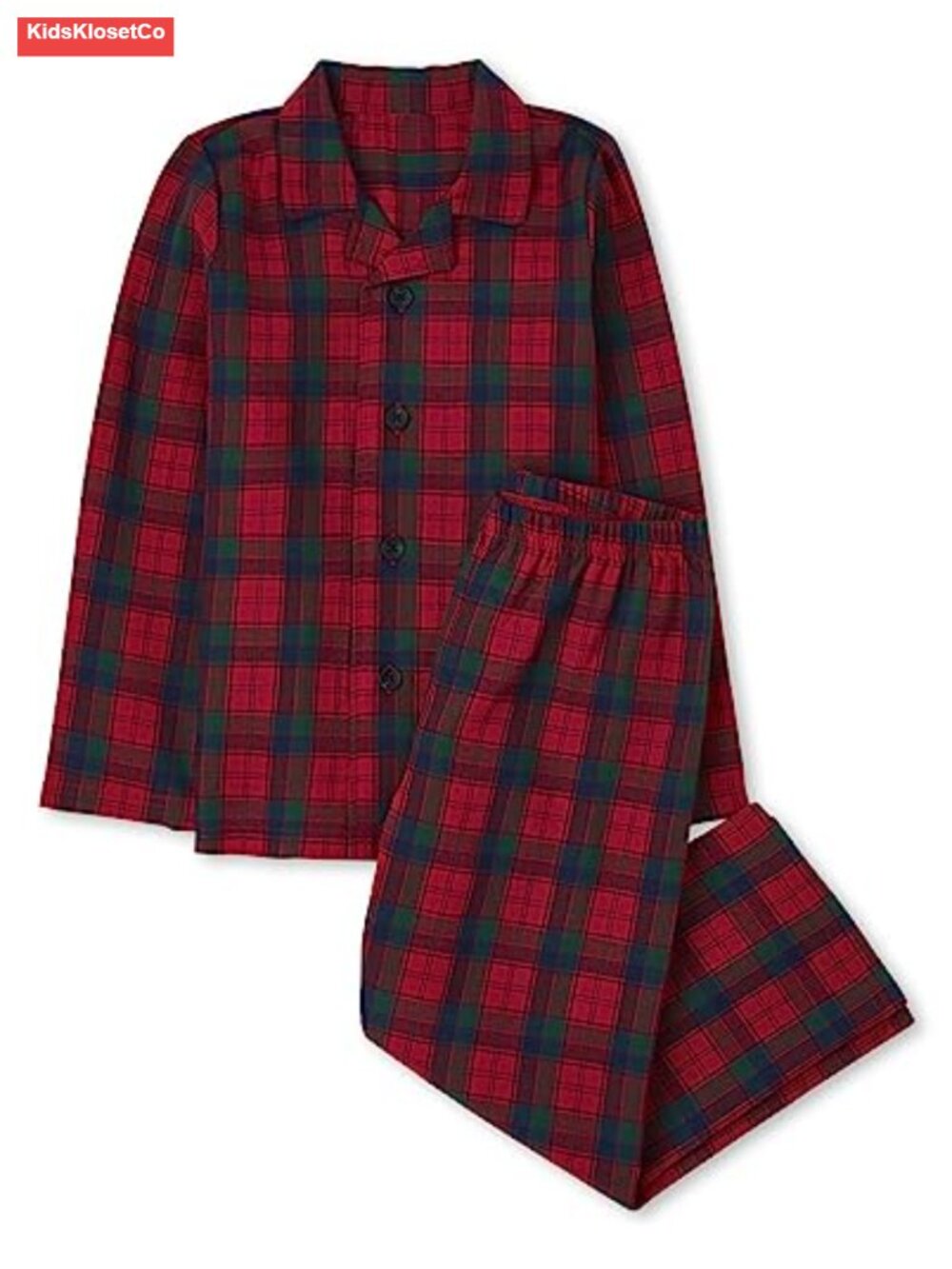Kids Flannel Pajama Set, Long Sleeve Button Down, Pull On Pants
